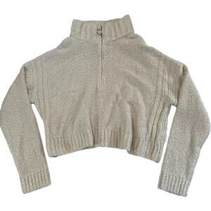 Aeropostale Cream Chenille Popcorn Knit Quarter Zip Cropped Sweater XL